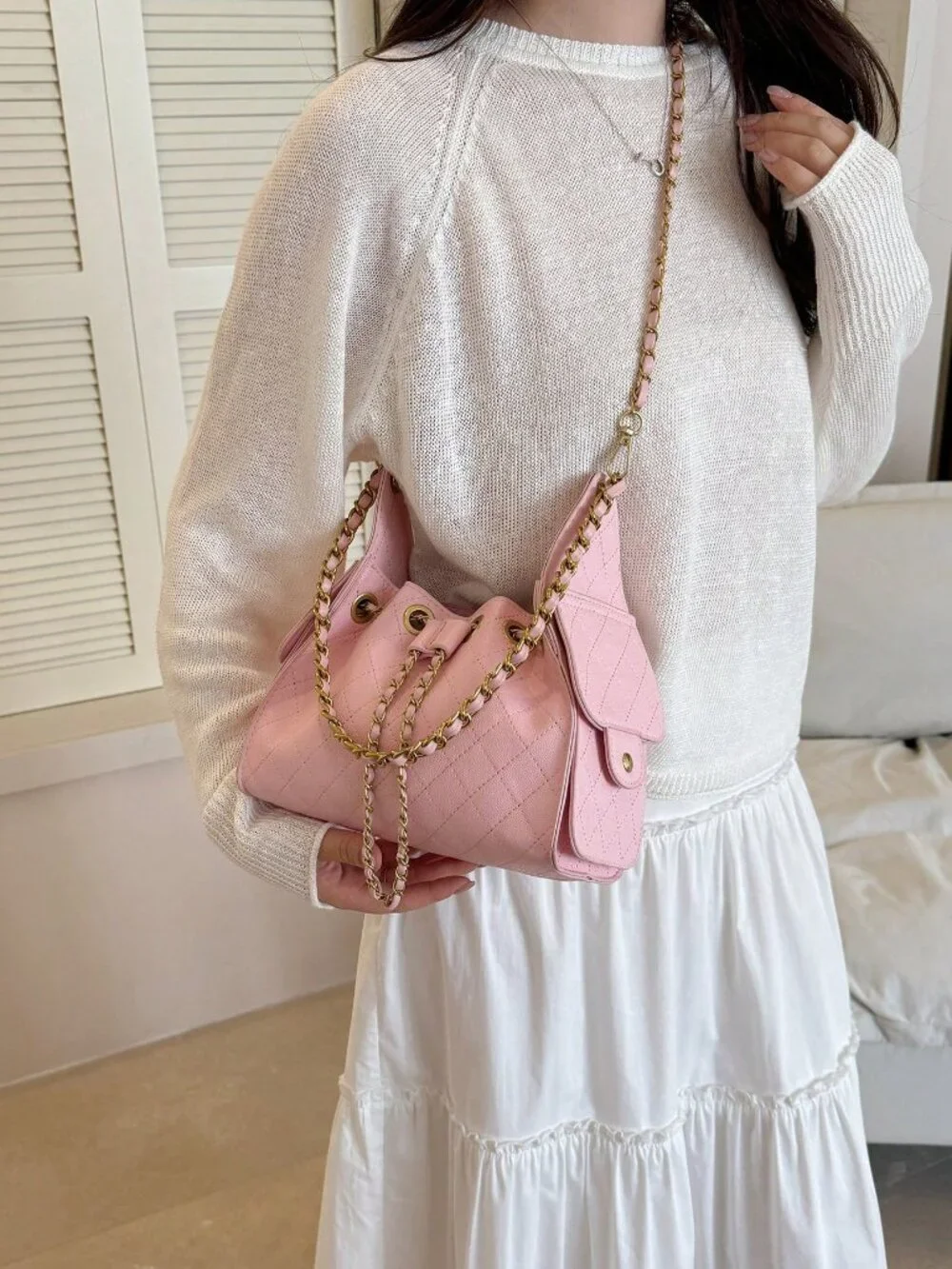 Pink Casual Women's Rhombus Embroidery Small Square Crossbody Bag